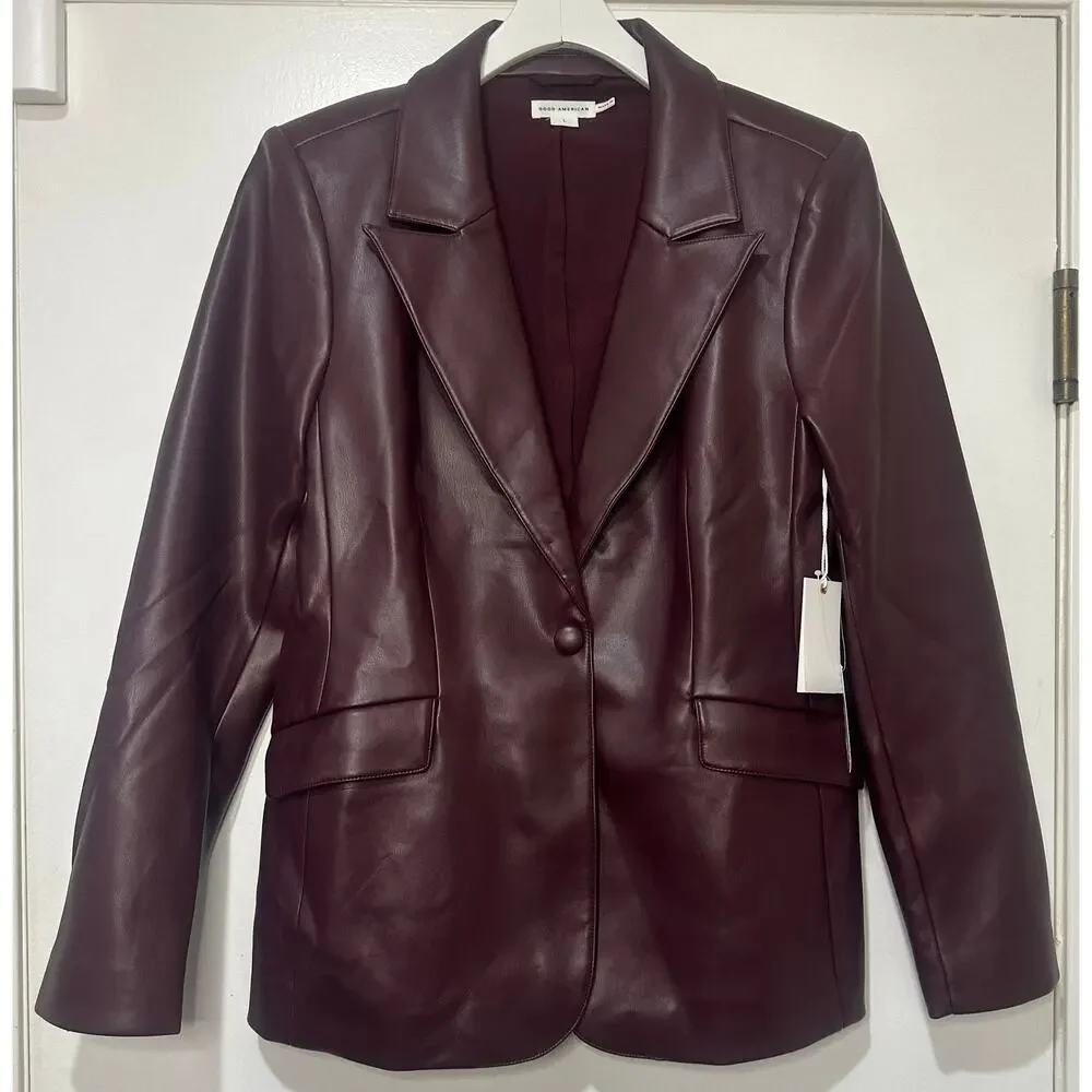 Women’s Plum Faux Leather Blazer Jacket - Picture 2 of 16